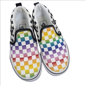 Kids Rainbow Checkered Vans Slip On Shoes 12